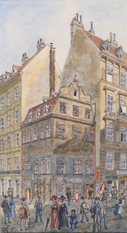 Gustav Korompay, Der Salzgries in Wien (Ecke Tiefer Graben), 1904, Aquarell auf Papier, 26,2 × …