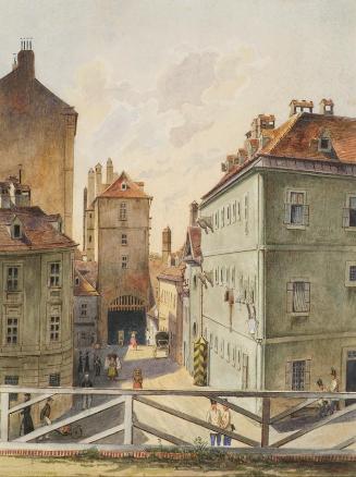 Heinrich Lang, Das Neutor mit dem Stockhaus in Wien, 1858, Aquarell auf Papier, 28,8 × 22 cm, B…