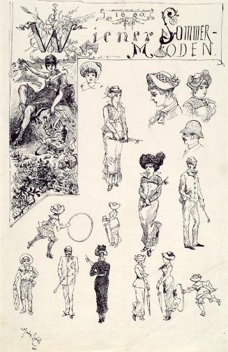 Moritz Ledeli, Wiener Typen 1880 (Wiener Sommermoden), 1880, Feder auf Papier, 30,6 × 19,7 cm, …