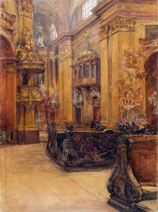Alfred Edler von Pflügl, Das Innere der Peterskirche in Wien, um 1900, Tempera, gefirnist auf K…