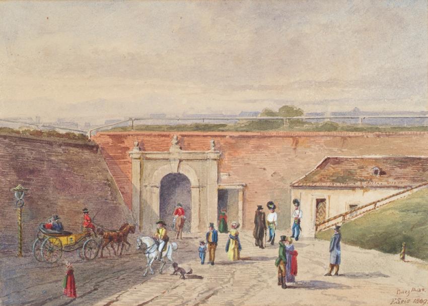 F. Seis, Das alte Burgtor in Wien, 1809, Aquarell auf Papier, 21,2 x 29,5 cm, Belvedere, Wien,  ...