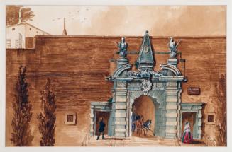 Anton Stutzinger, Das alte Kärtnertor in Wien von außen, 1858, Aquarell auf Papier, 26,5 × 41 c…