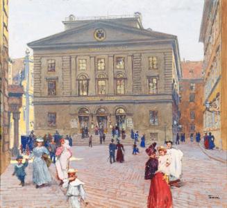 Jindřich Tomec, Das Postsparkassengebäude in Wien, um 1900, Aquarell und Deckweiß auf Papier, 2…