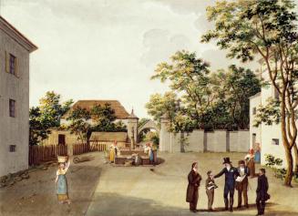 Unbekannter Künstler, Kaiser Franz I. (II.) von Österreich (1768–1835) im Schulhof zu Perchtold…