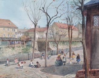 Ferdinand Weckbrodt, Die Kettenbrücke über den Wienfluss, undatiert, Aquarell auf Papier, 26,5 …