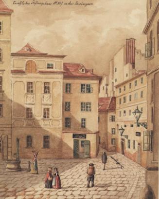 Carl L. Wiesböck, Das Knaffelsche Stiftungshaus in der Jacobergasse Nr. 807 in Wien, 1858, Aqua…