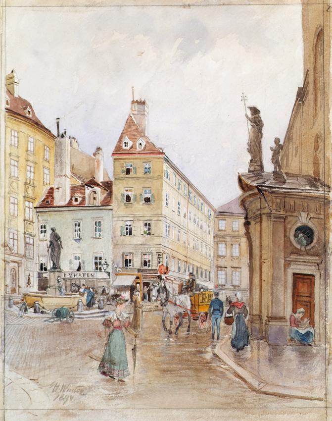 H. Winter, Der Franziskanerplatz in Wien, 1899, Aquarell auf Papier, 34,6 × 27 cm, Belvedere, W…