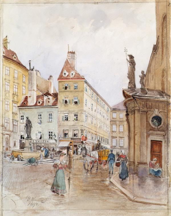 H. Winter, Der Franziskanerplatz in Wien, 1899, Aquarell auf Papier, 34,6 × 27 cm, Belvedere, W…