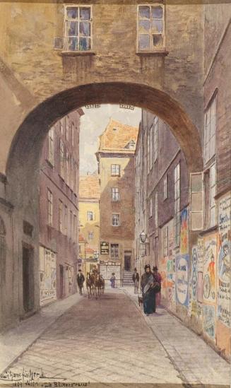 Hans Ludwig Fischer, Die Bäckerstraße in Wien, 1894, Aquarell auf Papier, 27,9 × 17,1 cm, Belve ...