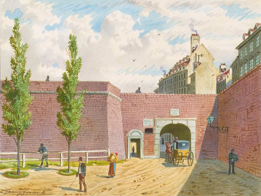 Franz Gerasch, Das Fischertor in Wien, 1854, Aquarell auf Papier, 16,9 × 22,4 cm, Belvedere, Wi…