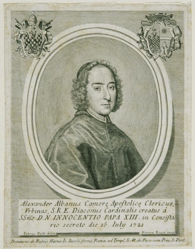 Kardinal Alessandro Albani, Girolamo Rossi, undatiert, Kupferstich auf Papier, 22,5 × 17,3 cm, …