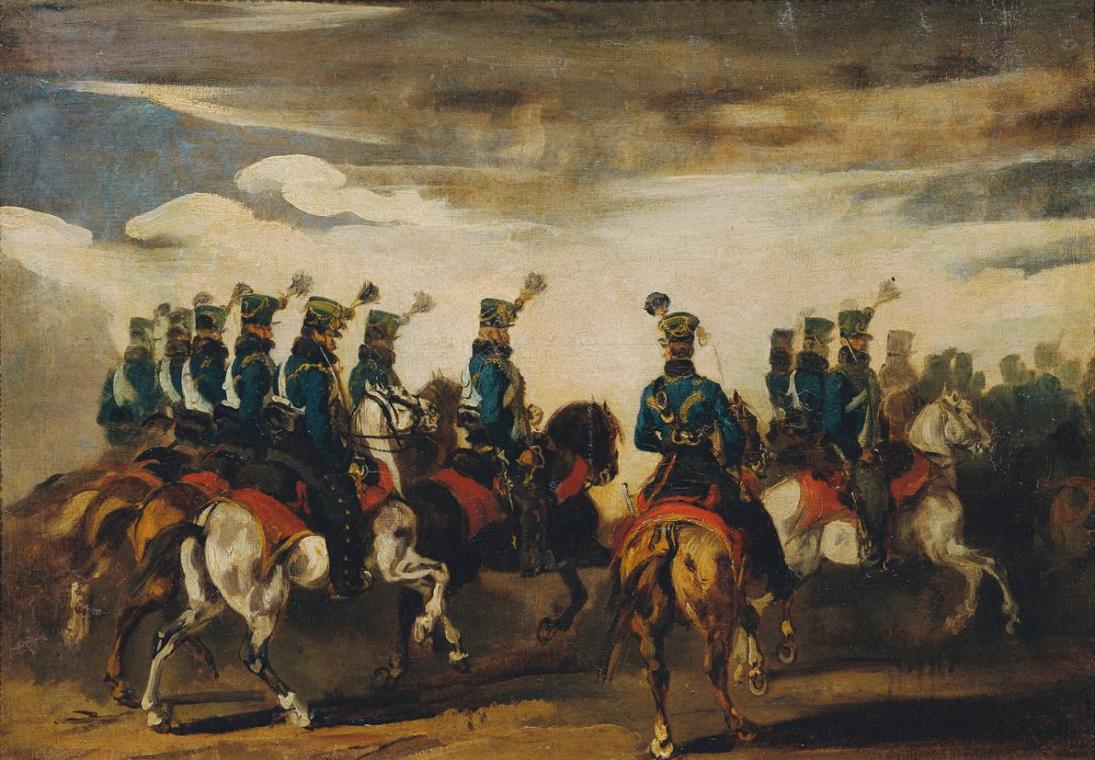 Piotr von Michalowski, Österreichische blaue Husaren, 1836, Öl auf Leinwand, 49,5 x 70 cm, Belv…