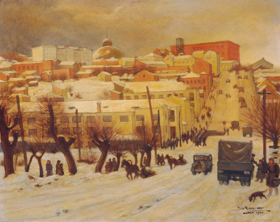 Fritz Rocca-Humpoletz, Kursk, 1942, Öl auf Leinwand, 63 x 79 cm, Belvedere, Wien, Inv.-Nr. 7431