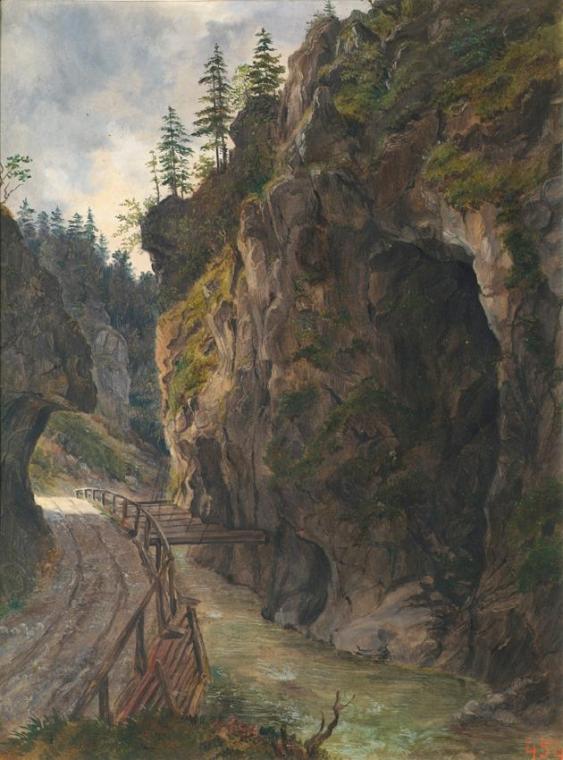 Ludwig Halauska, Felsenschlucht, Aquarell auf Papier, 37 x 29 cm, Belvedere, Wien, Inv.-Nr. 256 ...