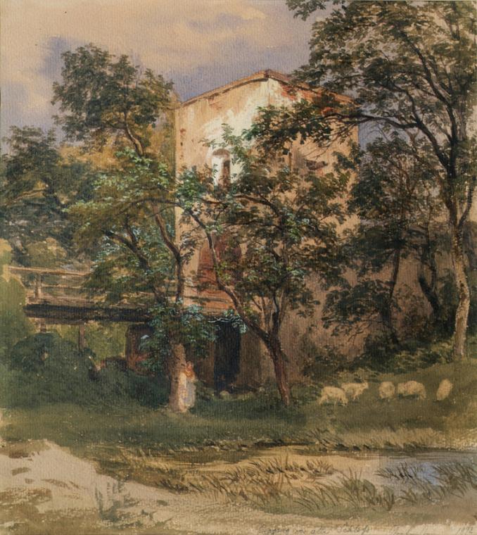 Joseph Martin Höger, Eingang zum Schloss Seebenstein, 1872, Aquarell auf Papier, 30 x 27 cm, Be…