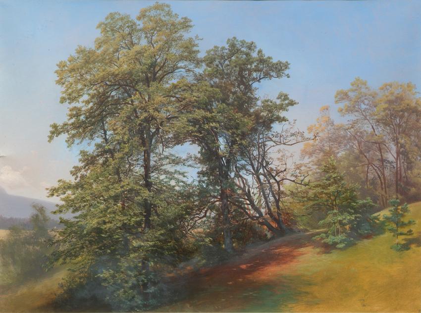 Josef Holzer, Baumgruppe am Mönchsberg in Salzburg, Öl auf Papier, 38 x 51 cm, Belvedere, Wien,…