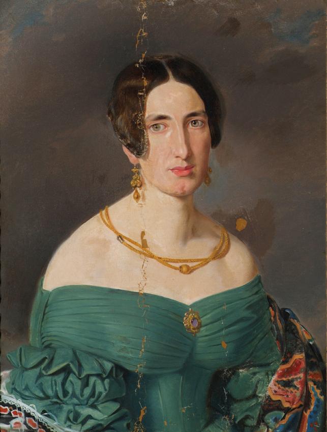 Joseph Hasslwander, Frau in grünem Kleid, Öl auf Leinwand, 61 × 45,6 cm, Belvedere, Wien, Inv.-…