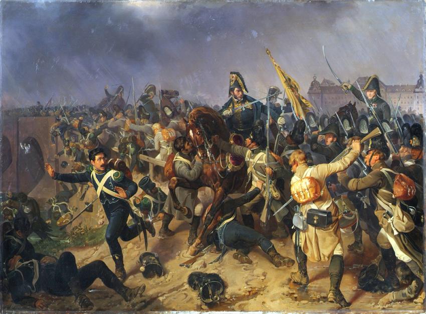 Fritz L' Allemand, Episode aus dem Treffen bei Znaim 1809, 1845, Öl auf Leinwand, 108,5 x 148 c…