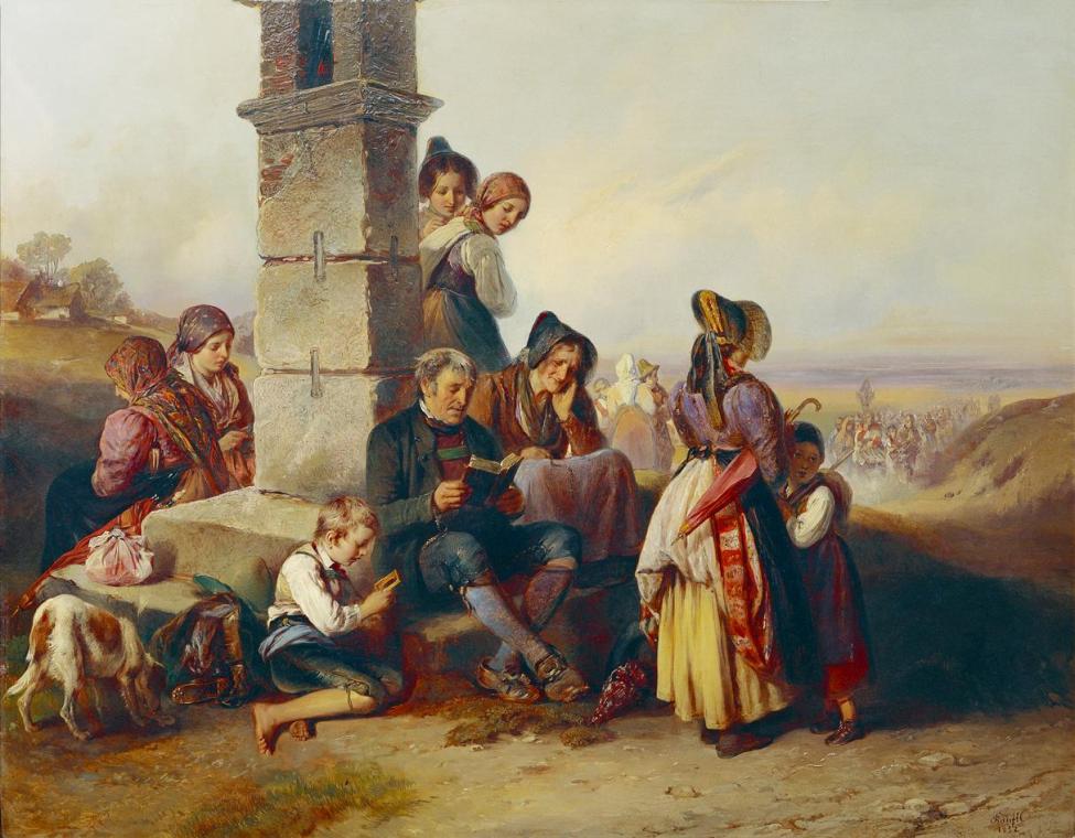 Johann Matthias Ranftl, Die Rast der Wallfahrer, 1852, Öl auf Holz, 67,5 x 87 cm, Belvedere, Wi…