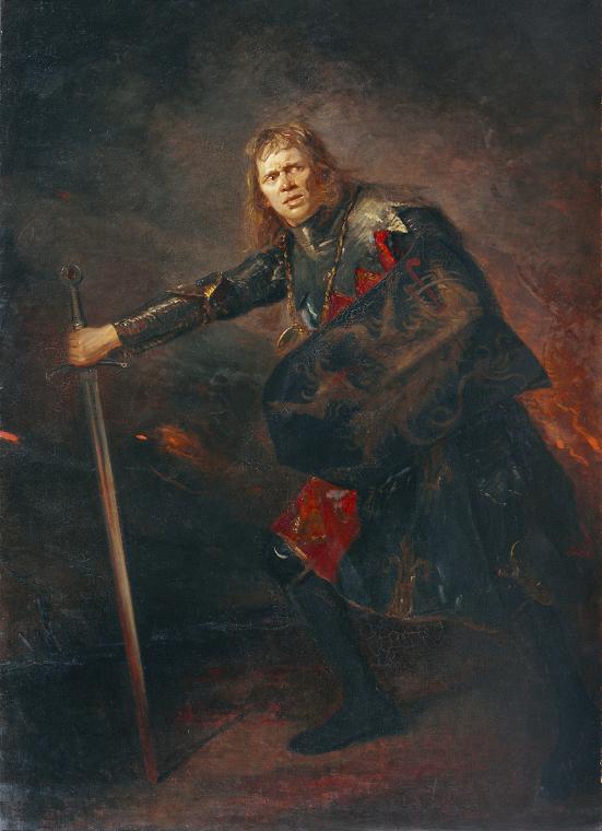 Fritz von Uhde, Der Schauspieler Alois Wohlmuth als Richard III., vor 1897, Öl auf Leinwand, 23…