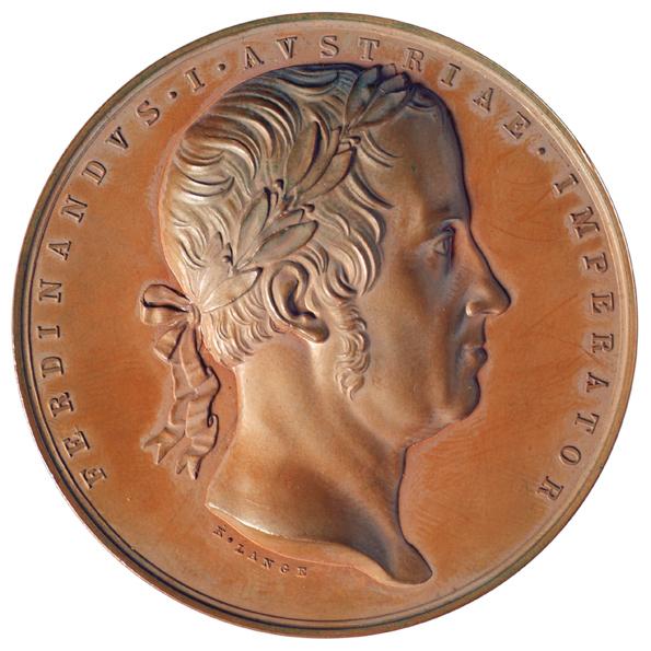 Medaille auf Kaiser Ferdinand I. und die Enthüllung des Denkmals für Kaiser Franz I. von Pompeo Marchesi im Jahr 1846