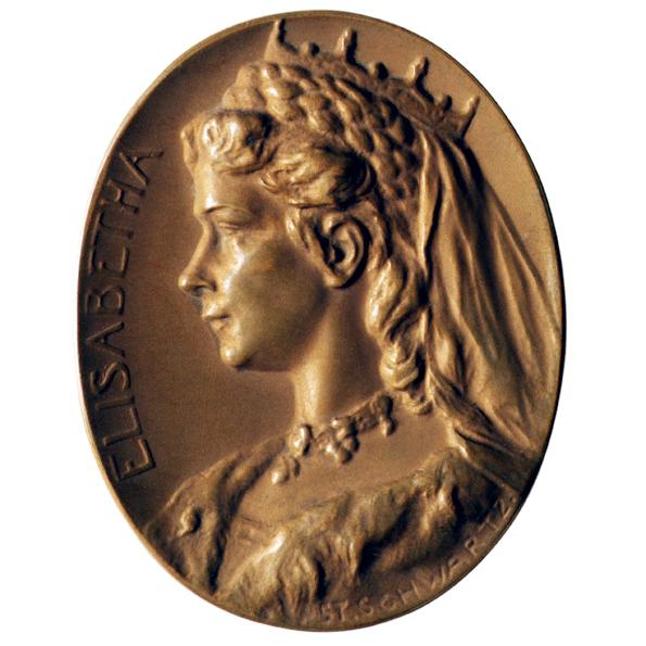 Stefan Schwartz, Plakette mit dem Bildnis von Kaiserin Elisabeth, 1898, Bronze, hochoval: 4,5 ×…