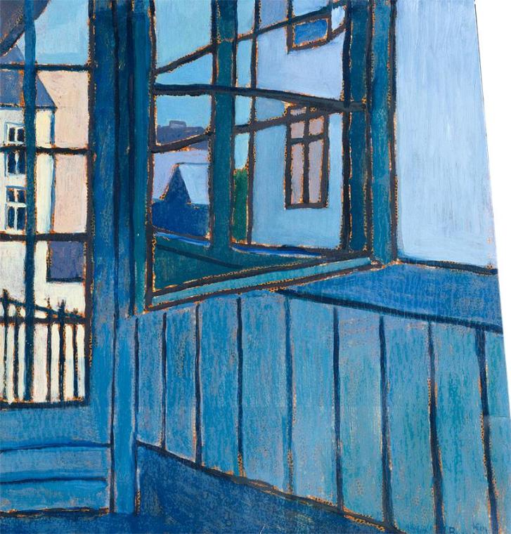 Linda Buonajuti, Das Gangfenster, 1949, Öl auf Karton,77 x 72 cm (schiefwinkelig), Belvedere, W…