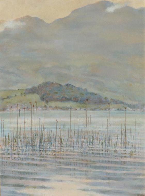 Heinrich Petri, Attersee, 1962, Öl auf Papier, 34 x 27,5 cm, Belvedere, Wien, Inv.-Nr. 7387