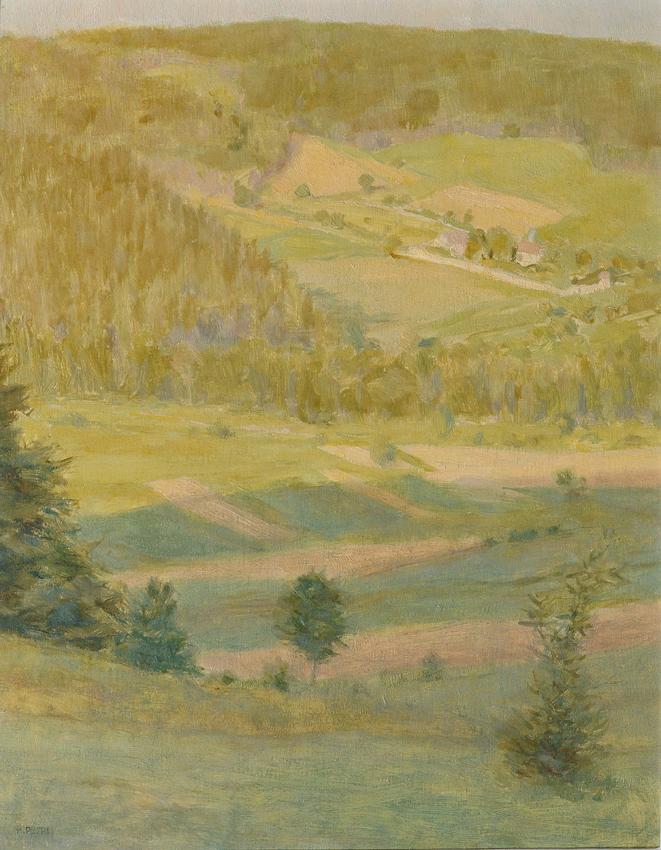 Heinrich Petri, Blick auf Mayerling, 1948, Öl auf Holzfaserplatte, 34,5 x 27,5 cm, Belvedere, W…