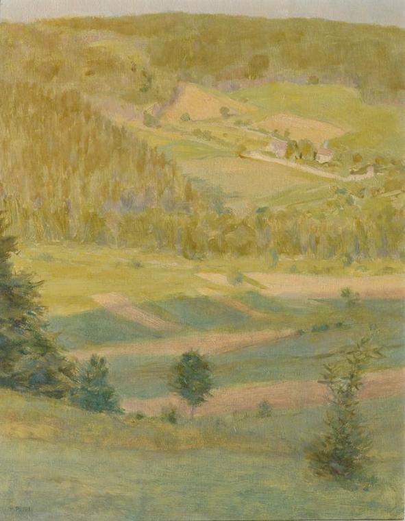 Heinrich Petri, Blick auf Mayerling, 1948, Öl auf Holzfaserplatte, 34,5 x 27,5 cm, Belvedere, W…