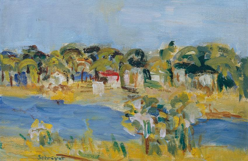 Greta Schreyer-Loebl, Kleine Landschaft, 1960, Öl auf Leinwand, 20,5 x 31 cm, Belvedere, Wien, …