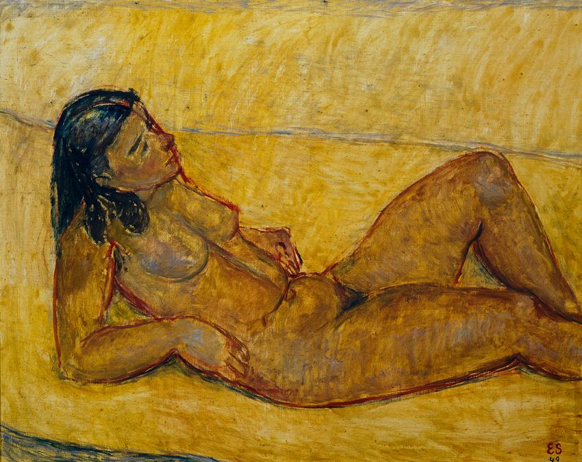 Elisabeth Stemberger, Liegender Frauenakt, 1949, Öl auf Leinwand, 75 x 95 cm, Artothek des Bund…