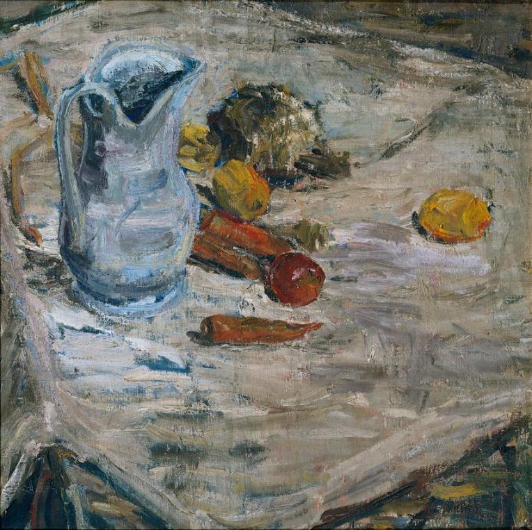 Mia Arch, Stillleben mit Krug, undatiert, Öl auf Leinwand, 70 x 70 cm, Artothek des Bundes, Dau…