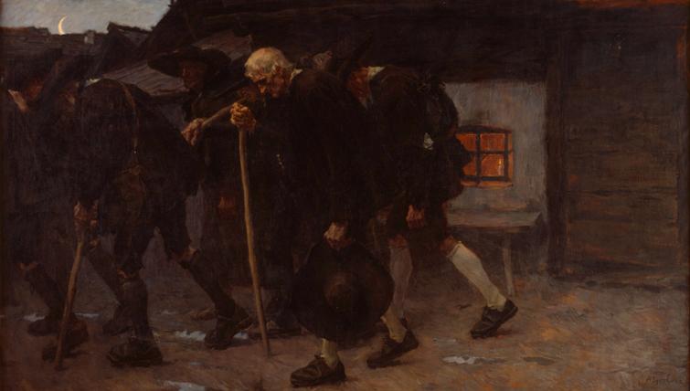 Albin Egger-Lienz, Nach dem Friedensschluss, 1902, Öl auf Leinwand, 191 x 330,5 cm, Belvedere,  ...