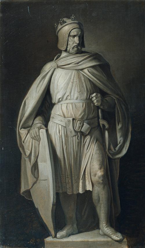 Joseph Hasslwander, Entwurf für eine Figur des Wiener Rathauses, Ölgrisaille auf Leinwand, 79 x ...