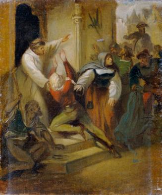 Joseph Hasslwander, Das Asylrecht, Öl auf Leinwand, 36,5 x 30 cm, Belvedere, Wien, Inv.-Nr. 451…