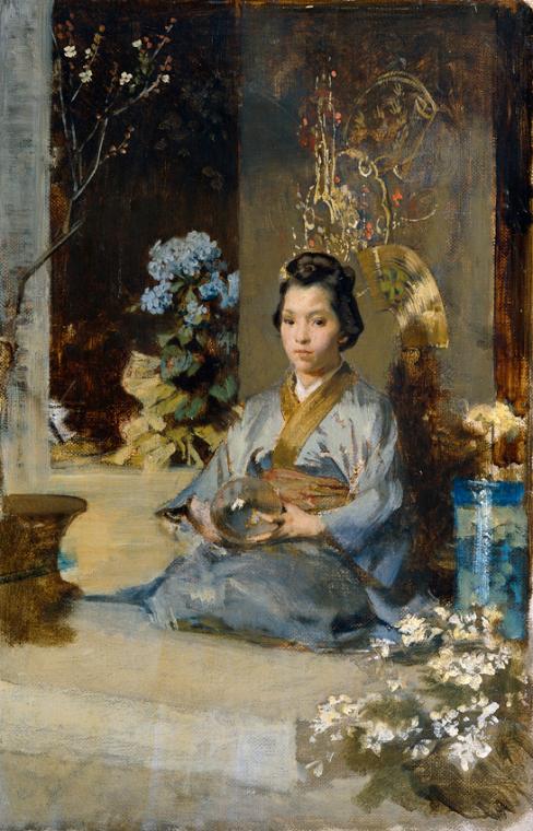 Julius Victor Berger, Japanerin in einem Zimmer, vor 1902, Öl auf Leinwand, 47 x 30 cm, Belvede…
