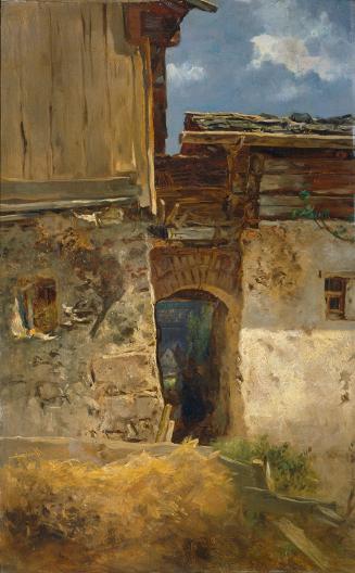Anton Schrödl, Gässchen in Hallstatt, Öl auf Holz, 43 x 27,5 cm, Belvedere, Wien, Inv.-Nr. 7814