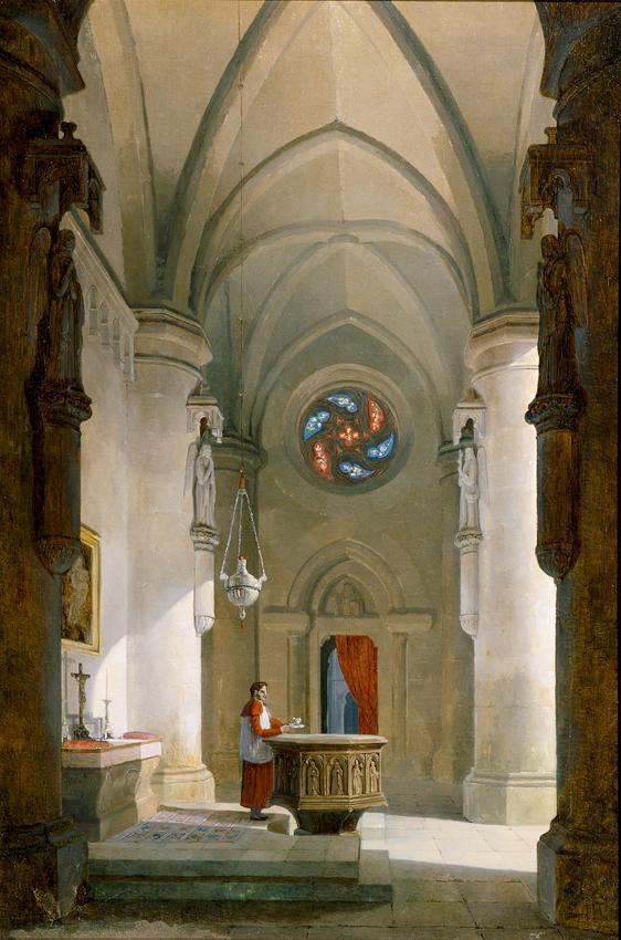 Leopold Ernst, Das Innere einer Taufkapelle, 1838, Öl auf Leinwand, 73,5 x 49,5 cm, Belvedere, …