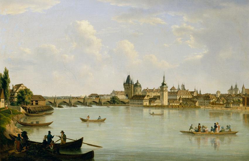 Alois von Saar, Ansicht von Prag mit der Moldaubrücke (Karlsbrücke), 1831, Öl auf Leinwand, 63 …