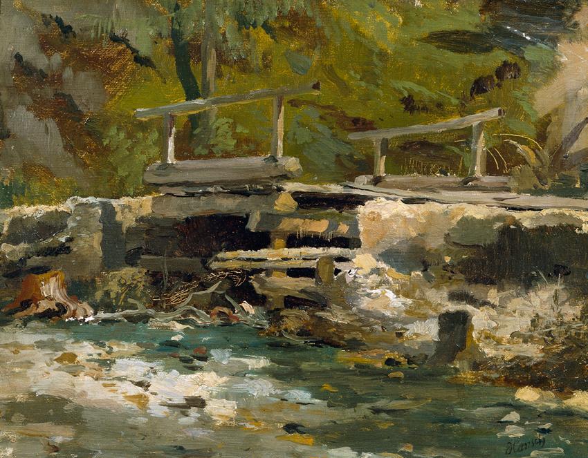 Anton Hansch, Bachbrücke, Öl auf Leinwand auf Karton, 24 x 31 cm, Belvedere, Wien, Inv.-Nr. 529 ...