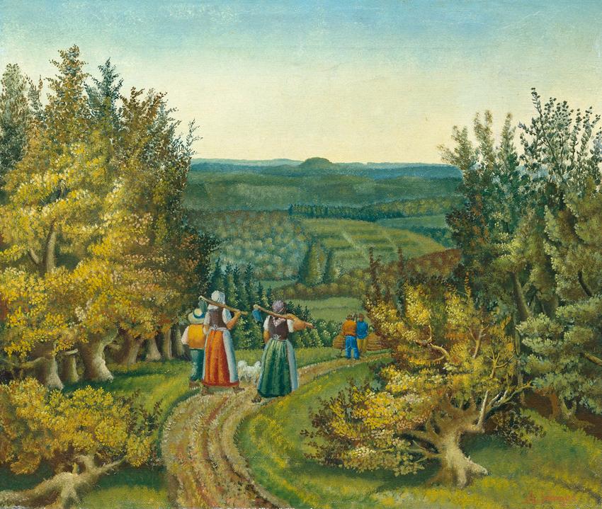 Adolf Sänger, Heimkehr vom Felde, um 1930, Öl auf Leinwand, 39,5 × 46,5 cm, Belvedere, Wien, In…