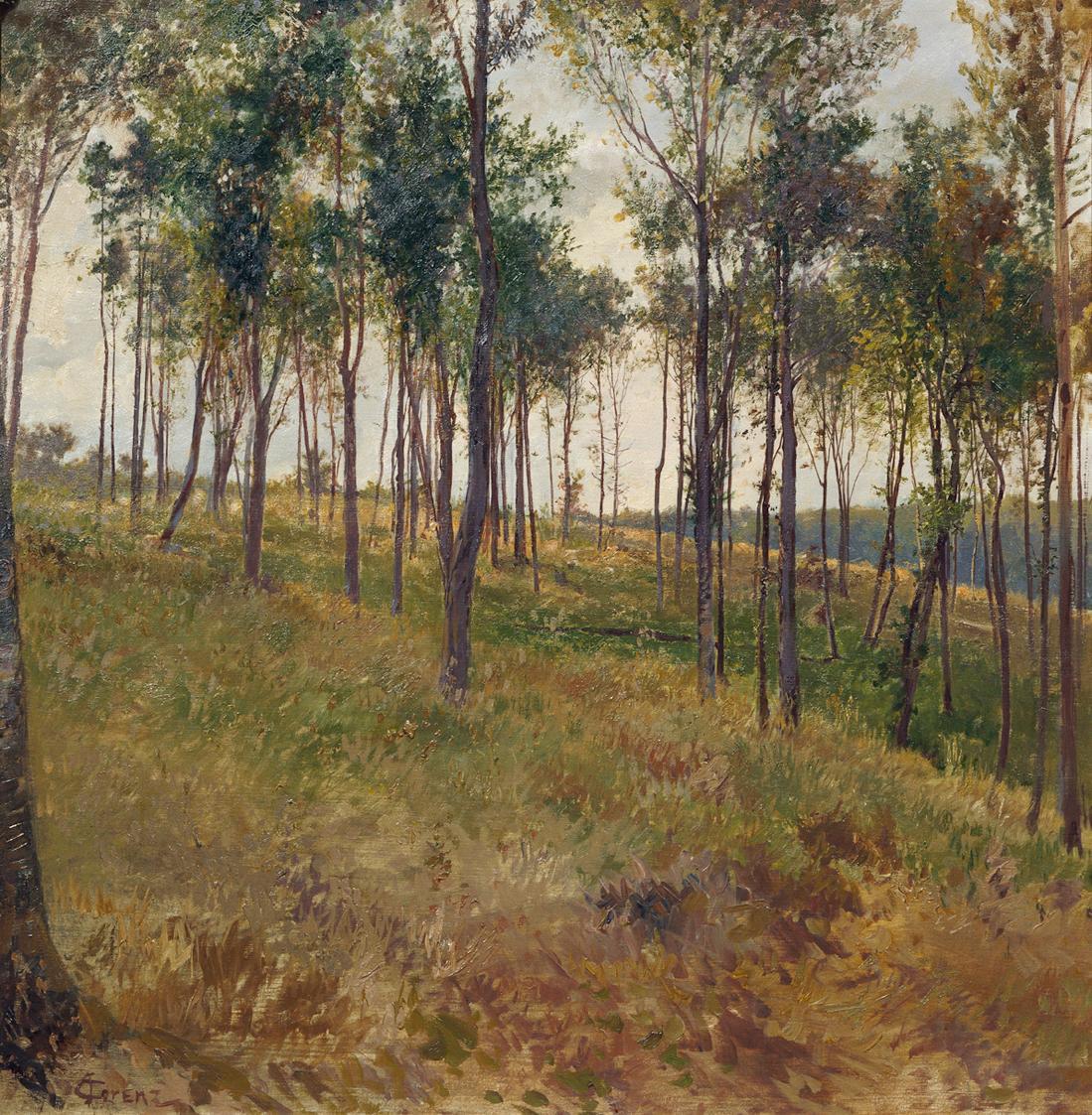 Carl Raimund Lorenz, Waldmotiv bei Kritzendorf, undatiert, Öl auf Leinwand, 75,5 × 75,5 cm, Bel…