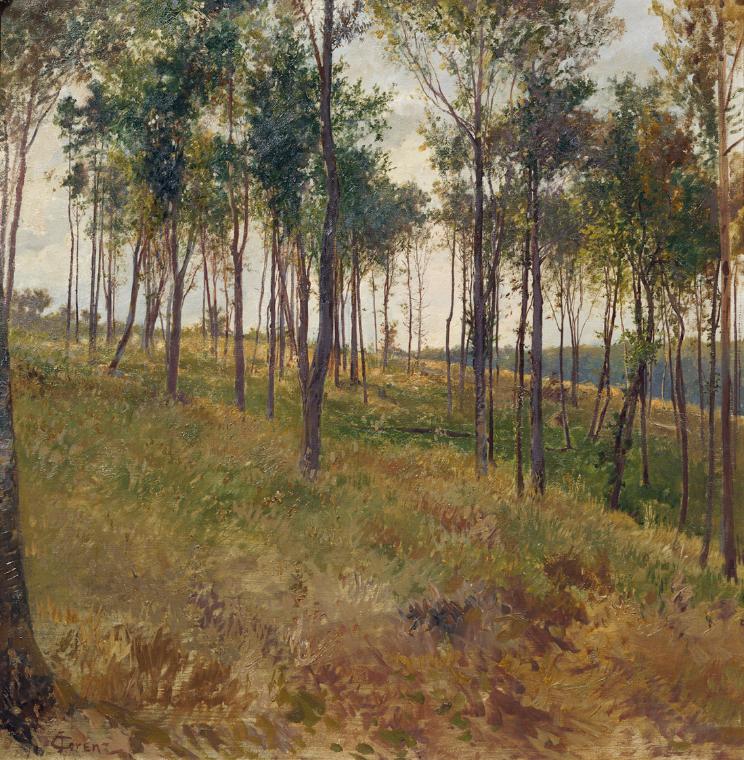 Carl Raimund Lorenz, Waldmotiv bei Kritzendorf, undatiert, Öl auf Leinwand, 75,5 × 75,5 cm, Bel…