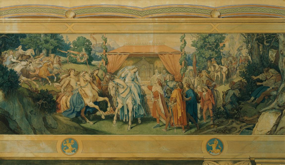 Moritz von Schwind, Die schöne Melusine: Die Braut, 1869, Aquarell auf Karton, 78 x 133 cm, Bel ...