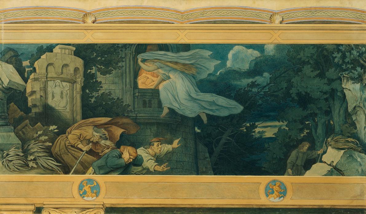 Moritz von Schwind, Die schöne Melusine: Melusines Mutterschmerz, 1869, Aquarell auf Karton, 78 ...