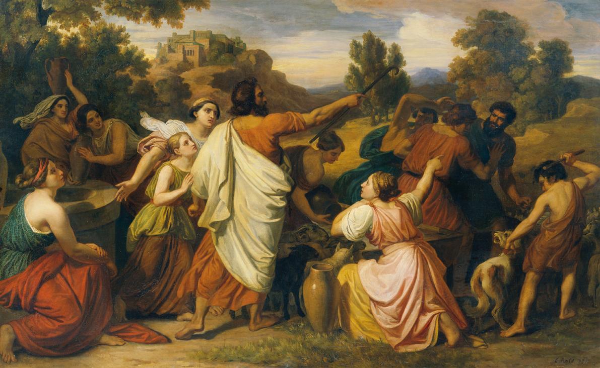 Carl Rahl, Moses beschützt die Töchter Requels, 1851, Öl auf Leinwand, 117 x 188,5 cm, Belveder ...