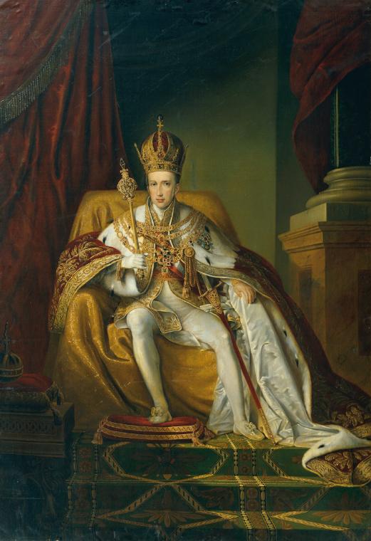 Johann Nepomuk Ender, Kaiser Ferdinand I. im Krönungsornat, nach 1835, Öl auf Leinwand, 265 x 1…