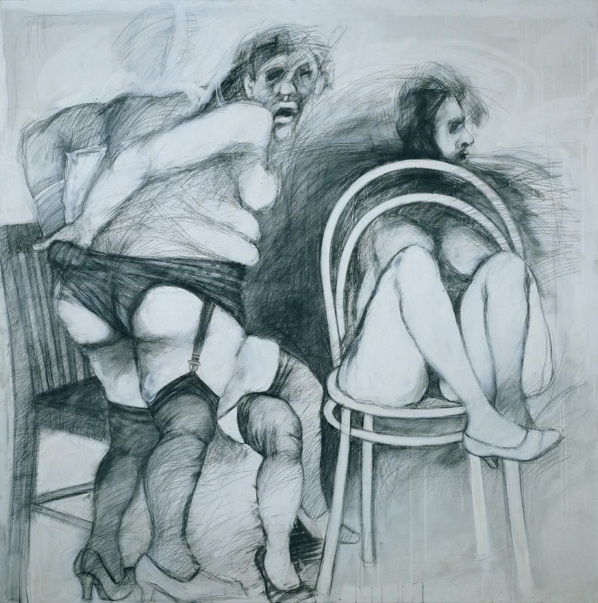 Adolf Frohner, Die Nacht, 1970er-Jahre, Tempera, Bleistift auf Leinwand, 200 x 200 cm, Artothek…