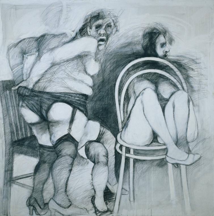 Adolf Frohner, Die Nacht, 1970er-Jahre, Tempera, Bleistift auf Leinwand, 200 x 200 cm, Artothek…
